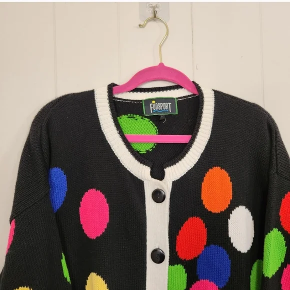 Vintage 💯 cotton Polka Dot Sweater Cardigan  80s 90s 1990s Cabincore Preppy - Picture 3 of 9